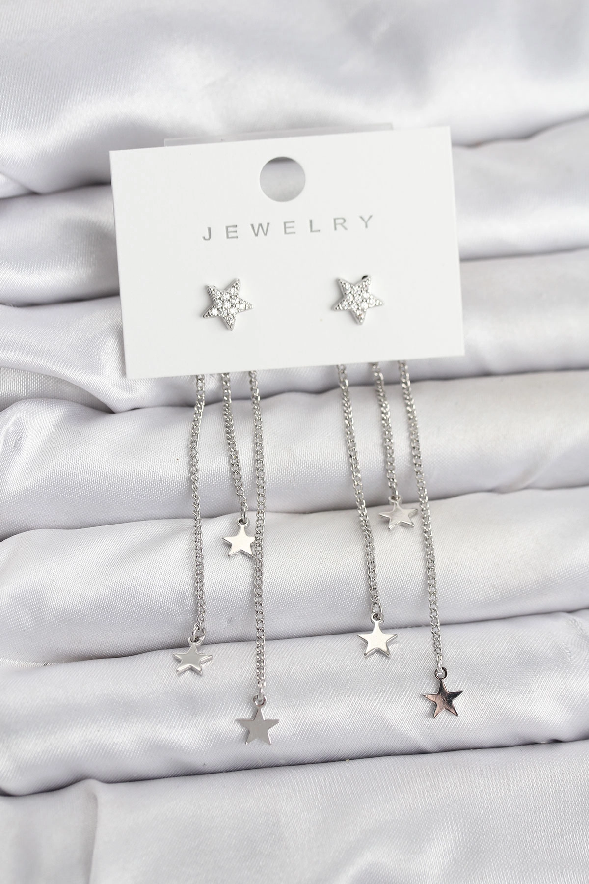 Yıldız Model Gümüş Renk Pirinç Sallantılı Kadın Küpe