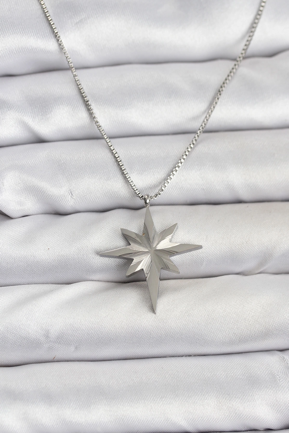 316L Çelik Zincir Gümüş Renk Kutup Yıldızı Model 60 cm Zincir Kadın Kolye