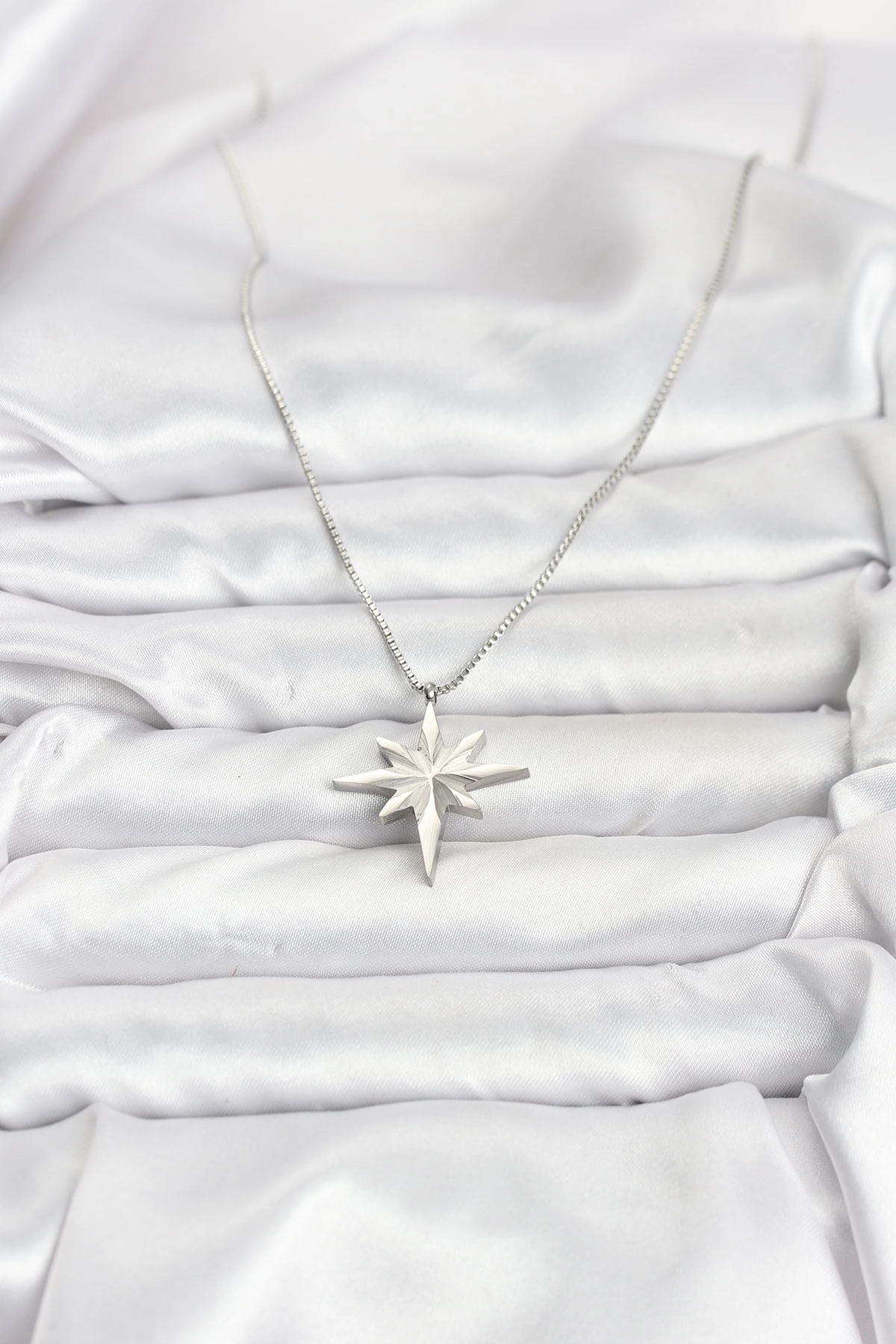 316L Çelik Zincir Gümüş Renk Kutup Yıldızı Model 60 cm Zincir Kadın Kolye