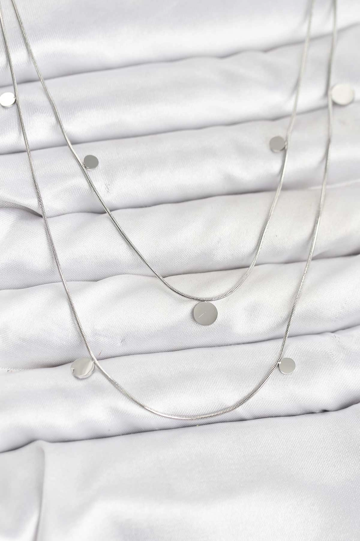 316L Çelik Zincir Gümüş Renk Pullu Kadın Kolye