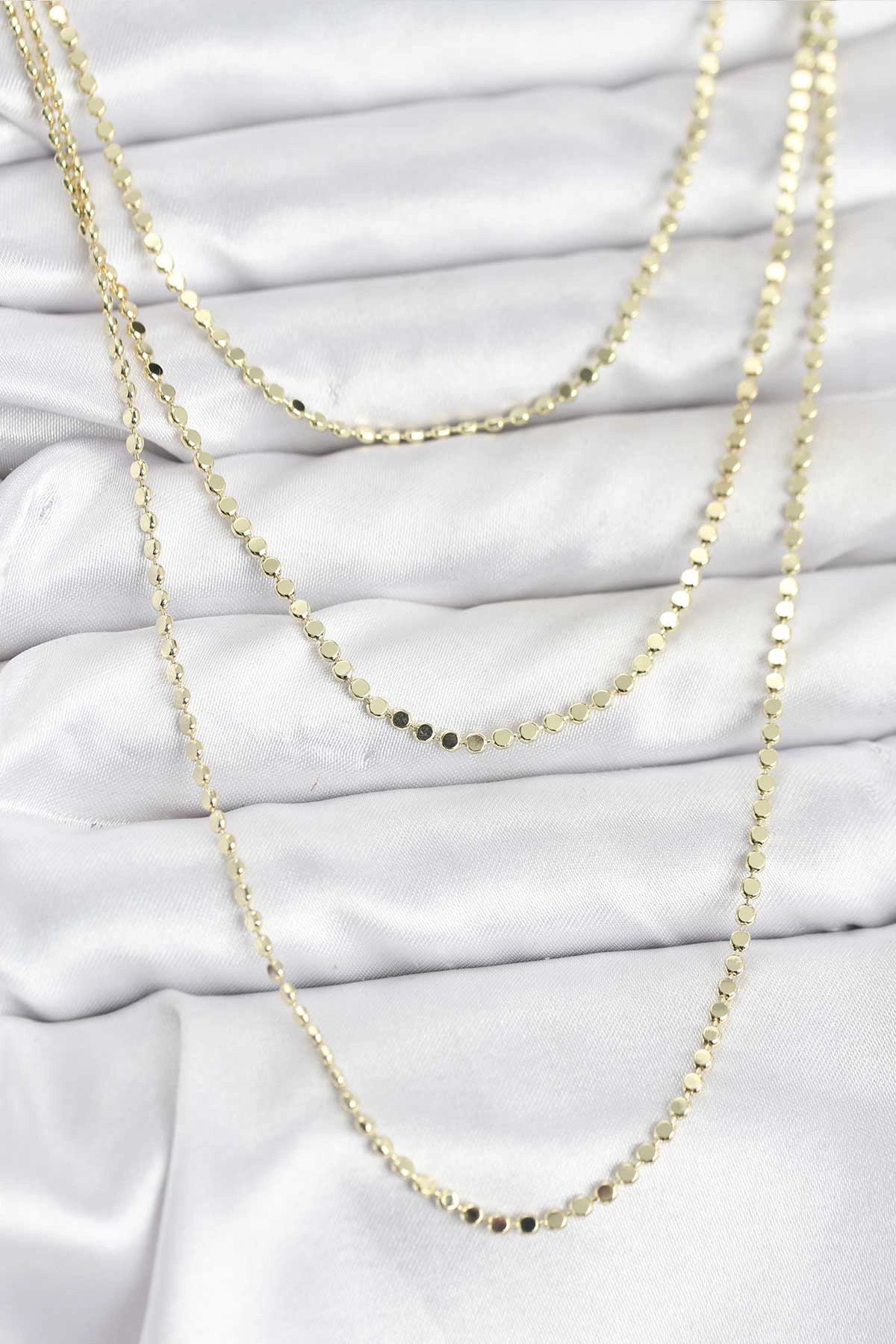 316L Çelik Zincir Gold Renk Ezme Zincir Model 3'lü Kadın Kolye