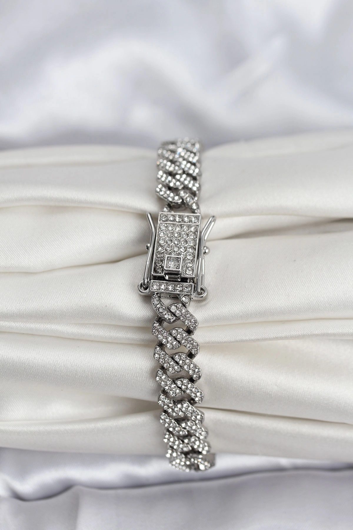 Gümüş Renk Pirinç Cuba Chain Gurmet Bileklik