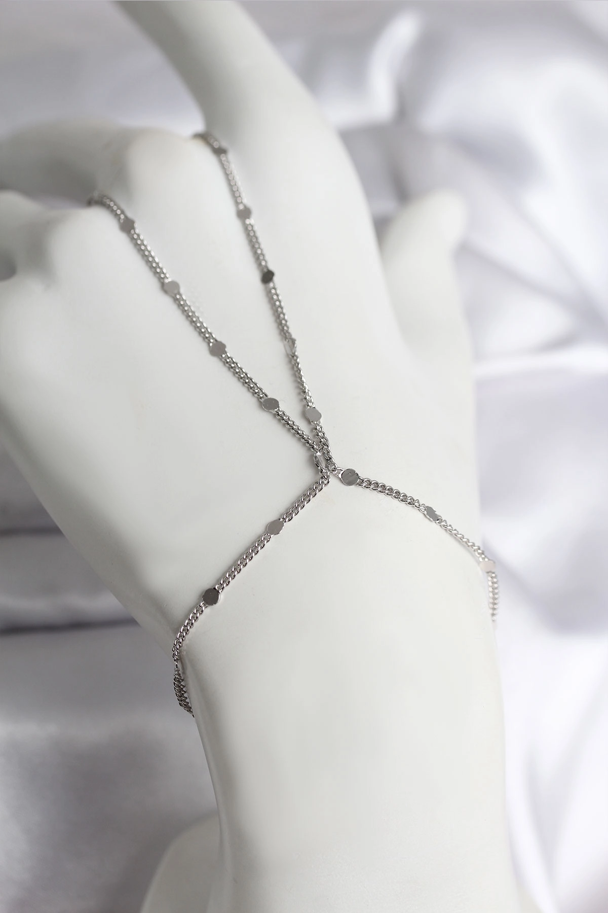 316L Çelik Gümüş Renk Parçalı Ezme Zincir Model Kadın Şahmeran