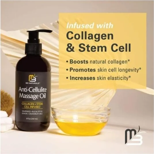 M3 Naturals  Kolajen ve Kök Hücre Içeren Anti Selülit Masaj Yağı-Anti Cellulite Massage Oil x 2 Adet