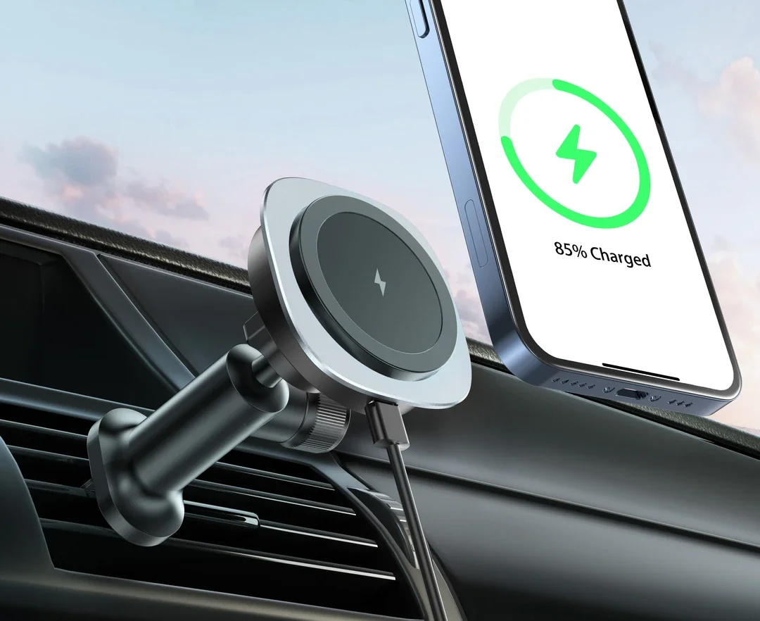 ALLY QI-206 Magsafe Uyumlu Araç Içi 15W Kablosuz Hızlı Şarj Telefon Tutucu-(5775)