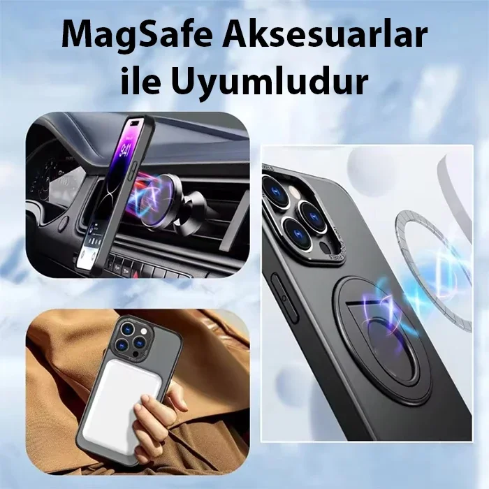 ALLY iPhone 14 Pro İçin Magsafe Uyumlu Yüzük Standlı Manyetik Silikon Kılıf-(5775)