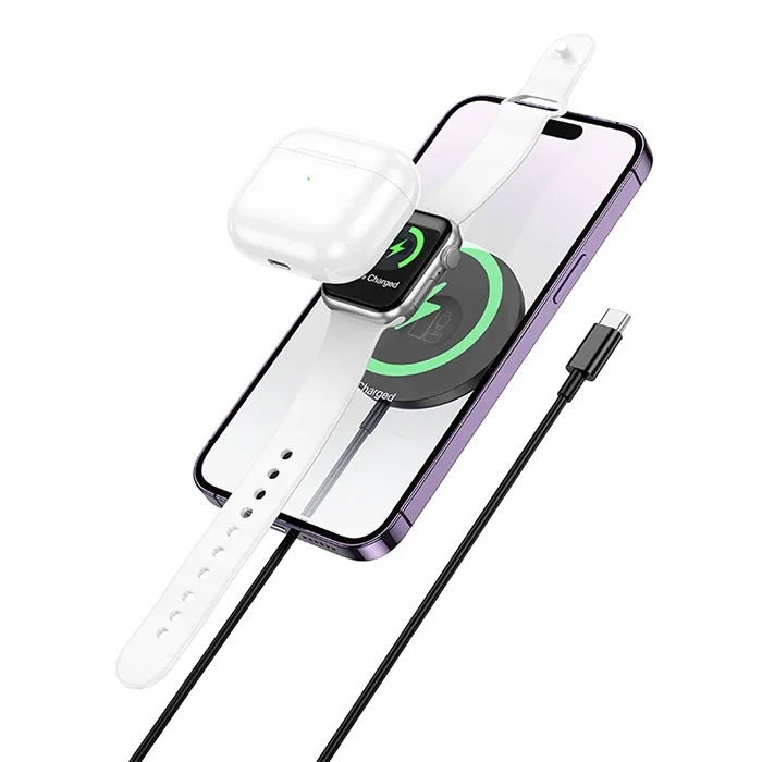 HOCO CW50 15W AirPods + Apple Watch+iPhone 3in1 Kablosuz Manyetik Hızlı Şarj Aleti-(5775)
