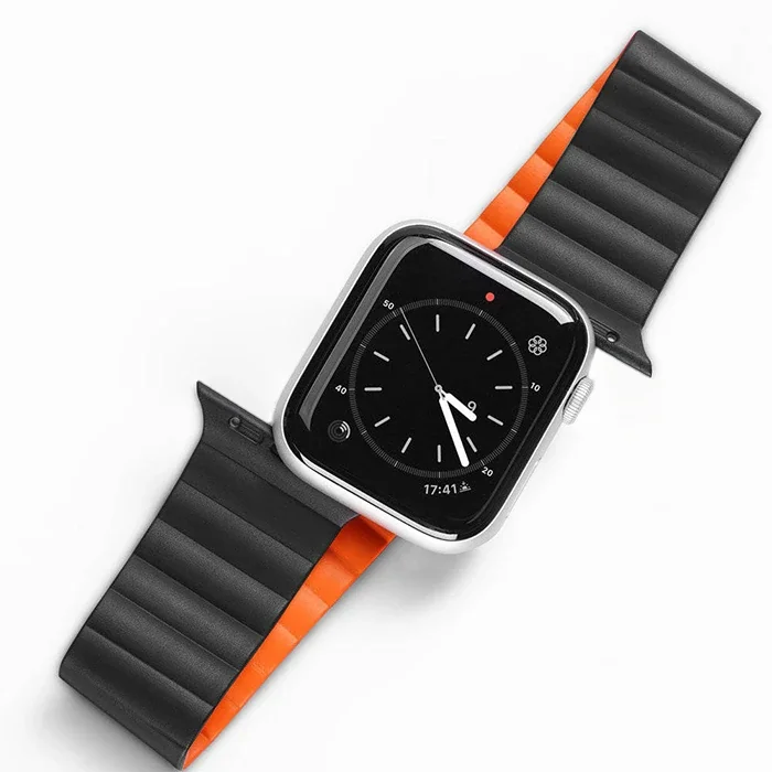 DUX DUCIS Apple Watch 42/44/45MM için Manyetik Zincir Versiyon PU Deri Kayış Kordon-(5775)