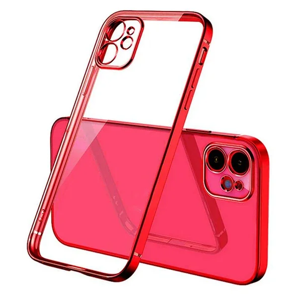 iPhone 12 6.1inç Renkli Kenar Şeffaf Kılıf Kamera Korumalı Kılıf-(5775)