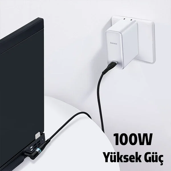 Baseus Zinc Manyetik Type-C to DC Round (79x55mm) Lenovo Laptop Şarj Kablosu 100W 2m-(5775)