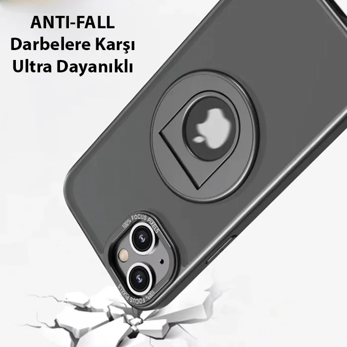 ALLY iPhone 15 Plus İçin Magsafe Uyumlu Yüzük Standlı Manyetik Silikon Kılıf-(5775)