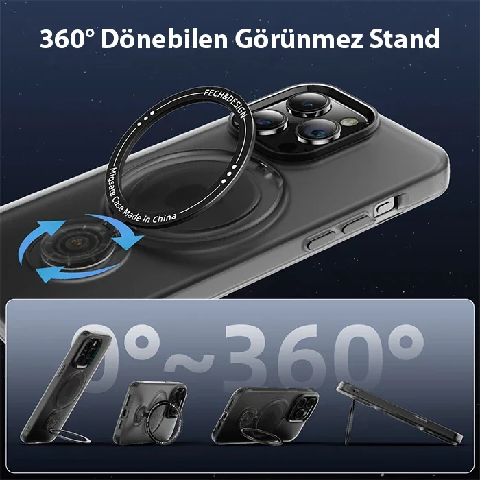 ALLY iPhone 14 Plus İçin Magsafe Uyumlu Standlı Manyetik Silikon Kılıf-(5775)