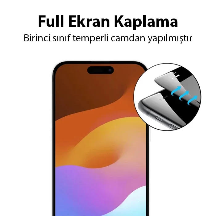 Ally iPhone 15 Pro Max Full Glue Tempered Kırılmaz Cam Ekran Koruyucu-(5775)