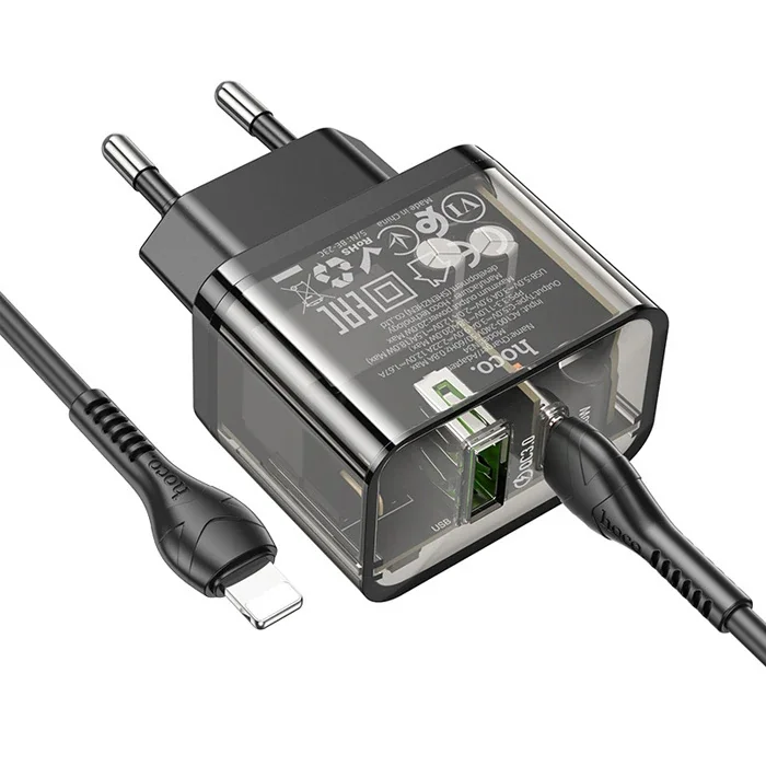HOCO N34 PD20W USB+Type-C + iPhone Lightning Kablo Hızlı Şarj Adaptör Seti-(5775)