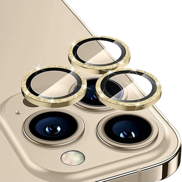 ALLY iPhone 14 Pro-14 Pro Max Diamond Taş İşlemeli Alüminyum Alaşımlı Kamera Lens Koruyucu-(5775)