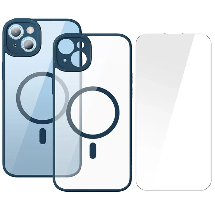 Baseus Frame Series iPhone 14 6.1 Kamera Koruyuculu Magsafe Kılıf + Tempered Ekran Koruyucu Set-(5775)