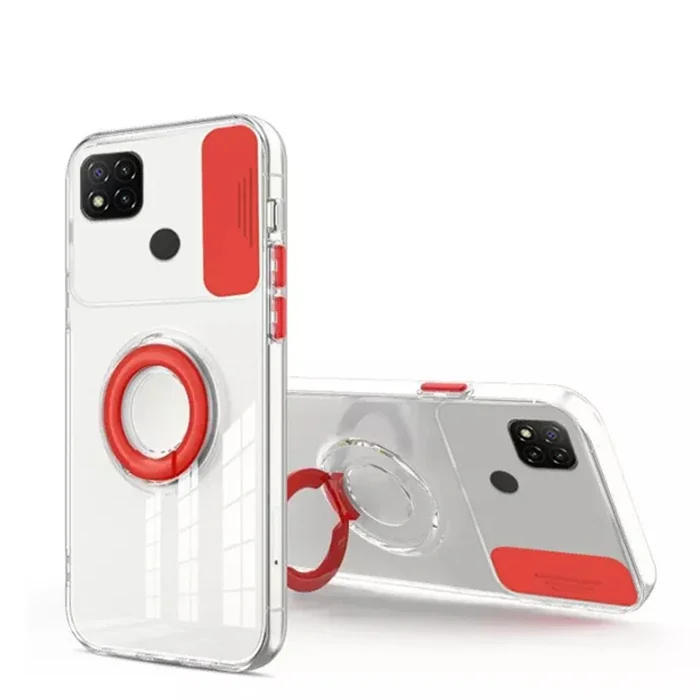 ALLY Xiaomi Redmi 9C Kılıf Sürgülü Kamera Lens Korumalı Yüzük Standlı Silikon Kılıf-(5775)