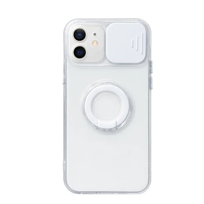 Ally iPhone 12 Mini 5.4inç Kılıf Sürgülü Kamera Lens Korumalı Yüzük Standlı Silikon Kılıf-(5775)