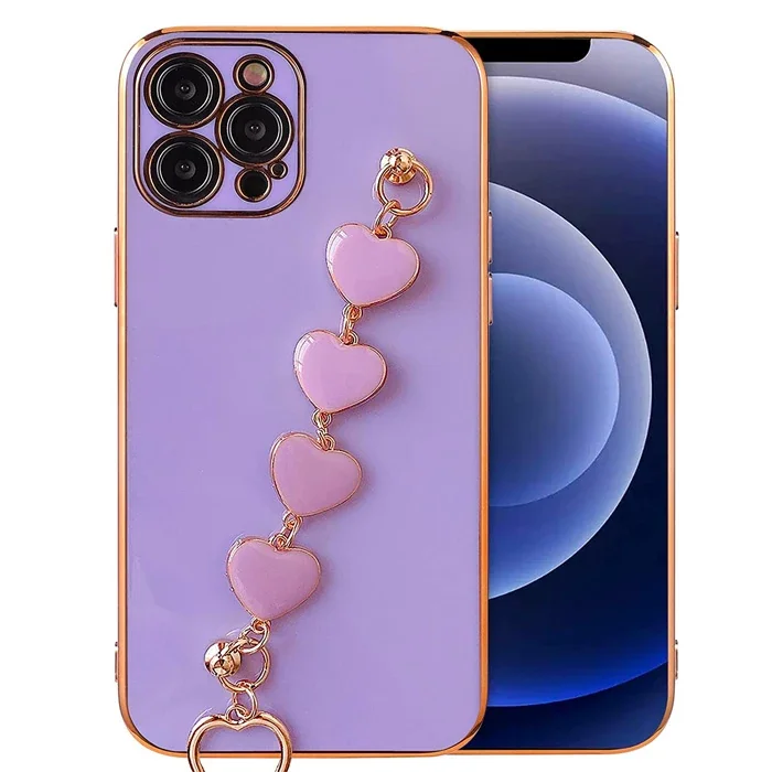 Ally iPhone 13 Pro 6.1inç Kılıf Kalp Bileklik Tutuculu Lüx Silikon Askılı Kılıf-(5775)