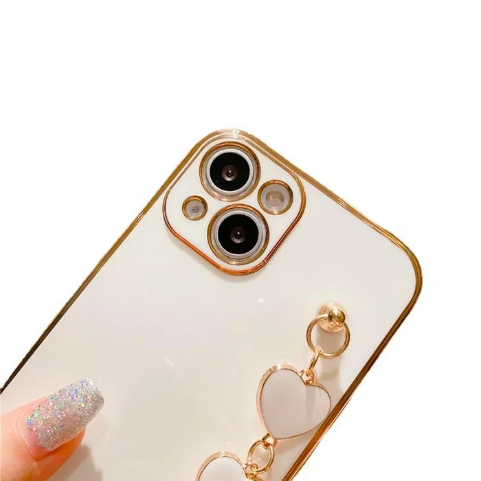 Ally iPhone 13 6.1inç Kılıf Kalp Bileklik Tutuculu Lüx Silikon Askılı Kılıf-(5775)