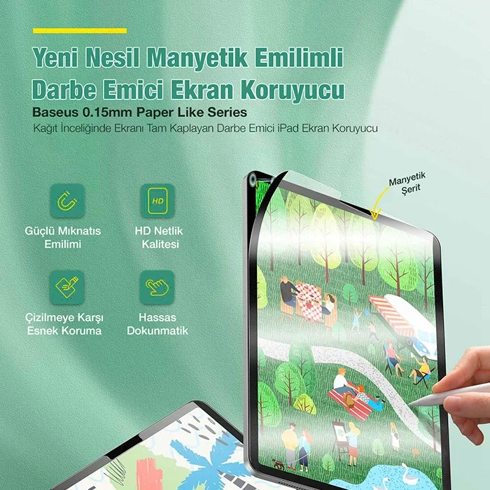 Baseus iPad Pro 12.9inç (2018-2021-2021) Manyetik Kenarlı Mıknatıslı Ekran Koruyucu-(5775)