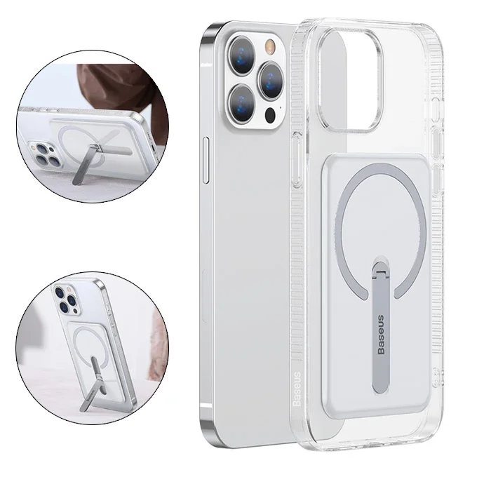 Baseus iPhone 13 Pro Max 6.7 Manyetik Magsafe Standlı Silikon Kılıf-(5775)