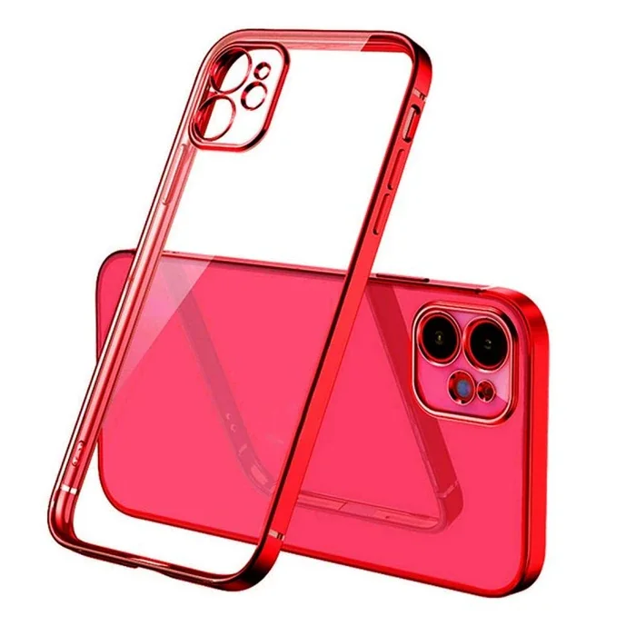 iPhone 11 6.1inç Renkli Kenar Şeffaf Kılıf Kamera Korumalı Silikon Kılıf-(5775)