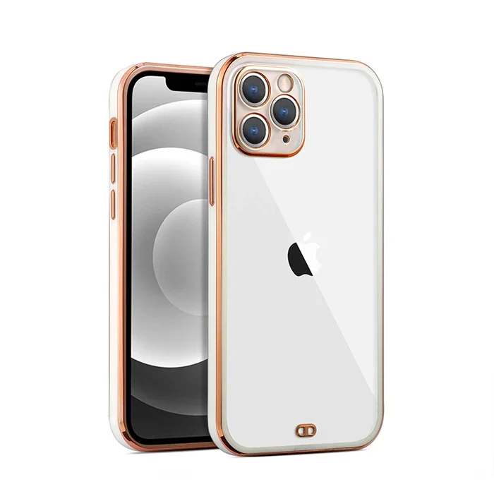 iPhone 11 Pro 5.8inç Gold Çerçeve Kamera Korumalı Silikon Bumper Kılıf-(5775)