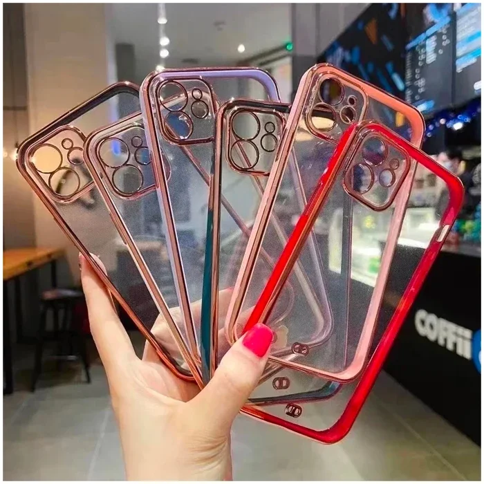 iPhone 11 6.1inç Gold Çerçeve Kamera Korumalı Silikon Bumper Kılıf-(5775)