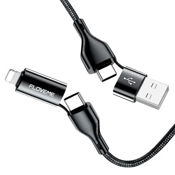 Floveme 4in1 USB To Type C -Type to Type Kablosu+iPhone Başlık USB 1M-(5775)