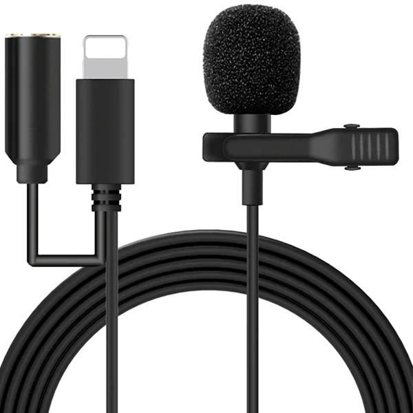 ALLY iPhone Lightning Yaka Mikrofonu+3.5MM jack Profesyonel Youtuber Mikrofonu-(5775)