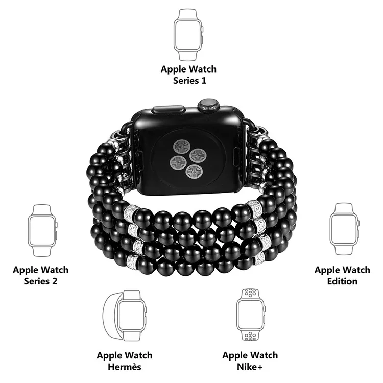 Ally Apple Watch 7-8 45mm 6-5-4 44mm Full Boncuk Taşlı Kordon Kayış 3-2-1 42mm-(5775)