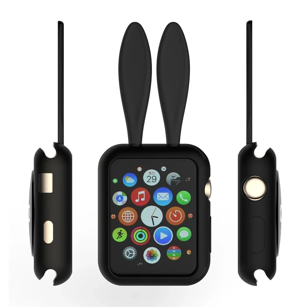Ally Apple Watch 1-2-3-4 42mm Tavşan Figürü Silikon Kılıf-(5775)