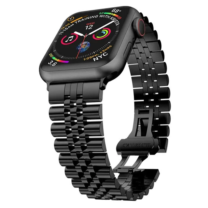 Ally Apple Watch 7-8 45mm 6-5-4 44mm Kayış Kordon Paslanmaz Çelik 3 Bakla 3-2-1 42mm-(5775)