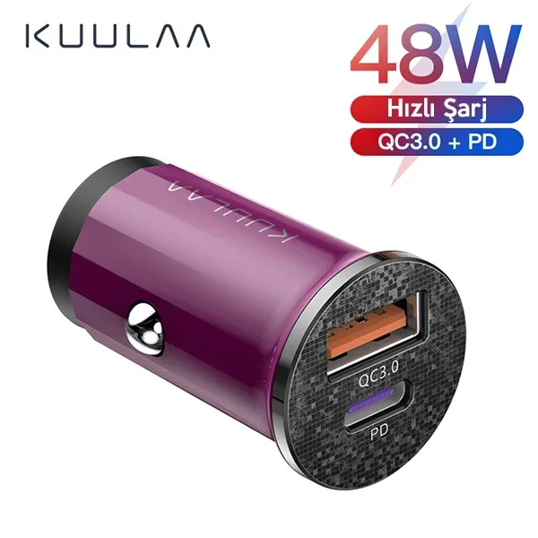 KUULAA 42W USB + Type-C Çift Çıkışlı Mini Hızlı Araç Şarj Cihazı-(5775)