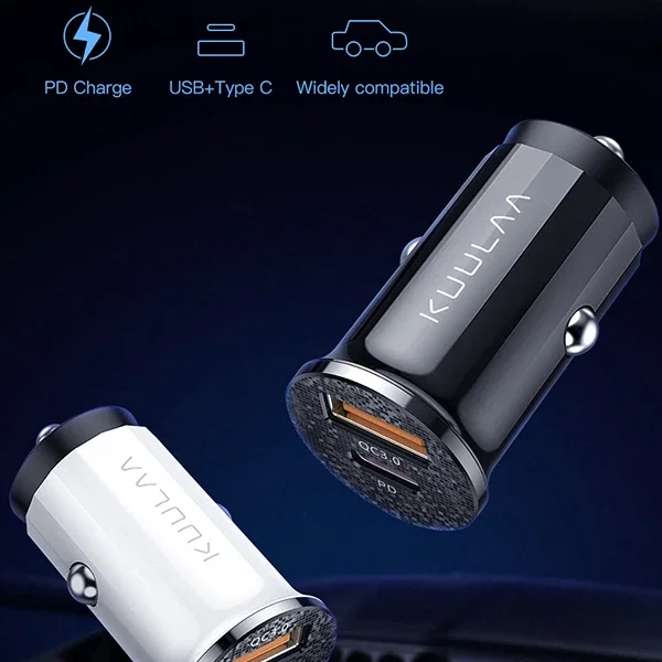 KUULAA 42W USB + Type-C Çift Çıkışlı Mini Hızlı Araç Şarj Cihazı-(5775)