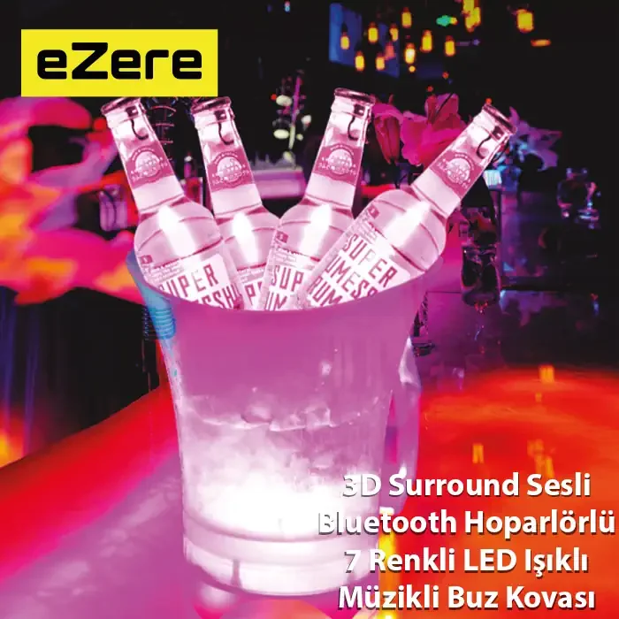 EZERE Hoparlör Buz kovası 5l Bluetooth Hoparlör Ile Renkli Buz kovası Led-(5775)