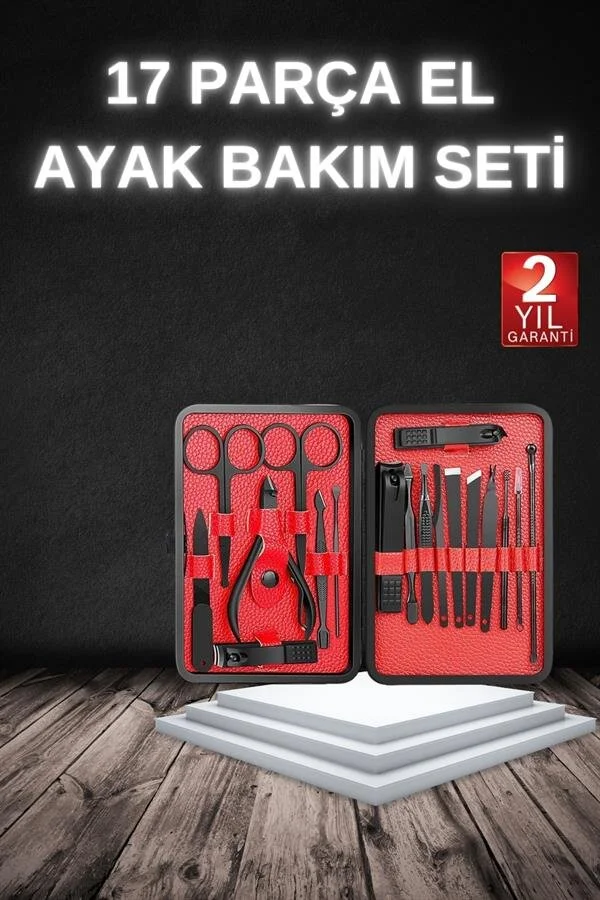 17 Parça Manikür Seti Taşınabilir Özel Çantalı El ve Ayak Bakımı Tırnak Batığı Temizleme