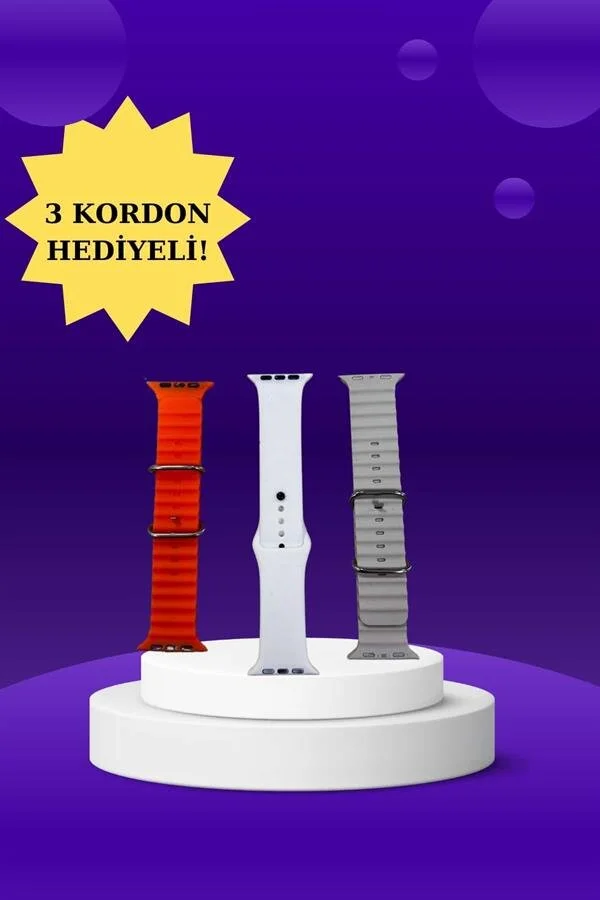 Akıllı Saat Arama Görüşme Bildirim Görme Uyku ve Sağlık Takibi Nabız Ölçer 3 Kordon Hediyeli