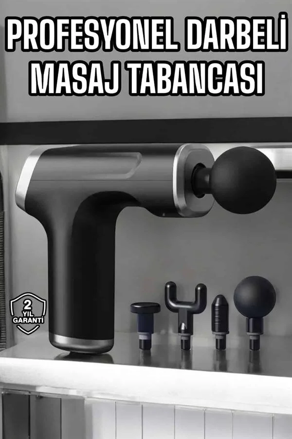 Masaj Tabancası 4 Başlıklı Kas ve Vücut Ağrıları İçin Şarjlı Darbeli