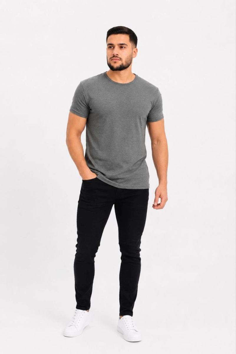 Erkek Basic Tişört Bisiklet Yaka Kısa Kol Günlük Yazlık Slim fit T-Shirt - Antrasit