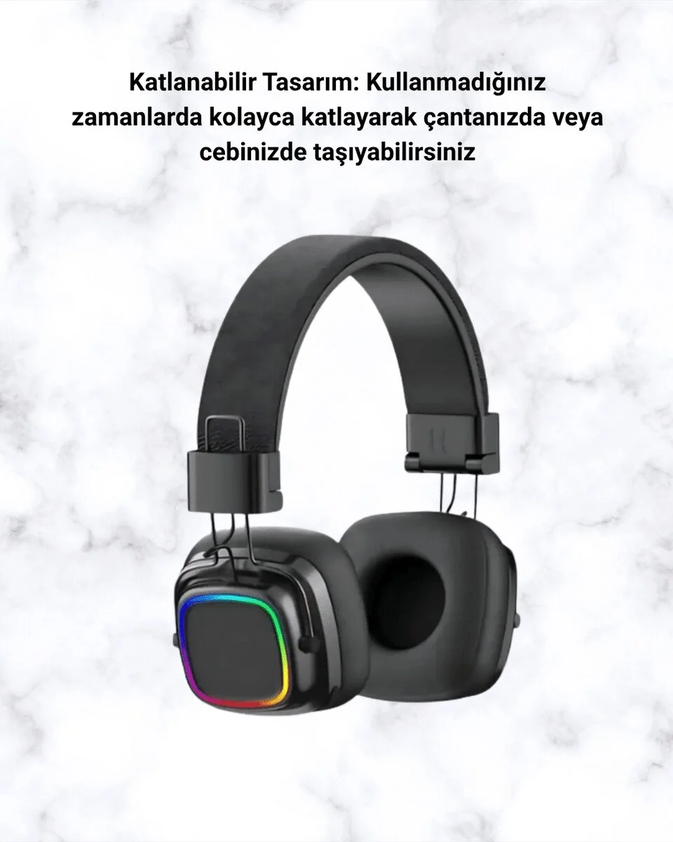 Bluetooth 5.3 Rainbow Işıklı Kulak Üstü Kablosuz Kulaklık