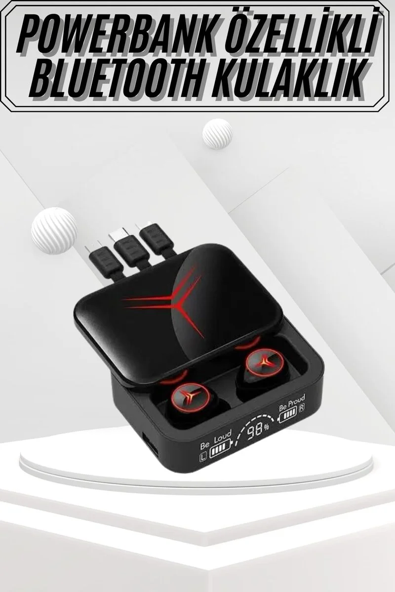 Kablosuz Bluetooth Kulaklık Powerbank Özellikli Göstergeli Hd Mikrofon