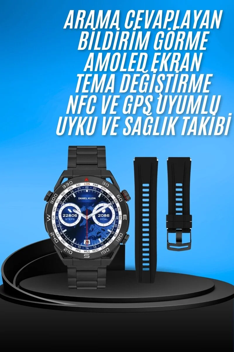 Akıllı Saat Çelik Kordonlu Amoled Ekran Android ve İOS Uyumlu Çağrı Cevaplayabilen