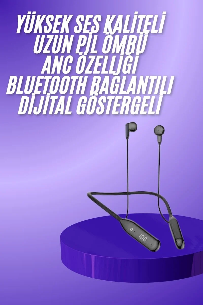 100 Saat Kablolu Boyun Askılı Dijital Göstergeli Bluetooth Kulaklığı