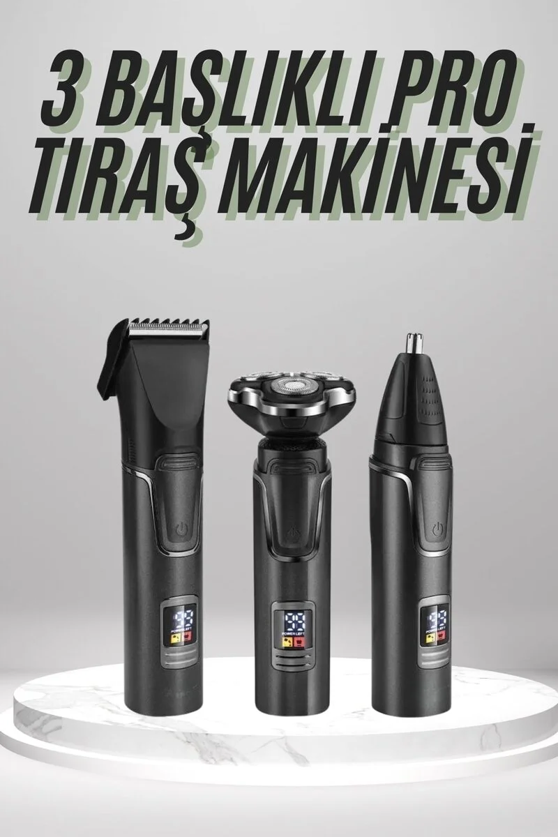 Dijital Göstergeli 3 Başlıklı Tıraş Makinesi Islak Kuru Lazer Öncesi Günlük