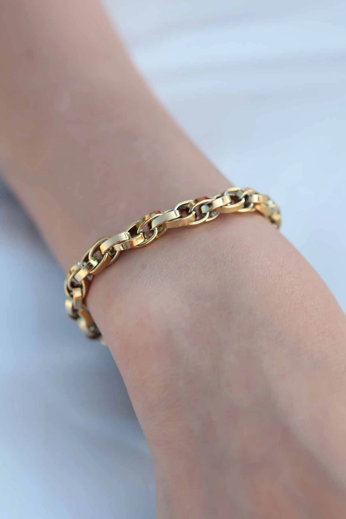 Gold Renk Çelik Zincir Kadın Bileklik