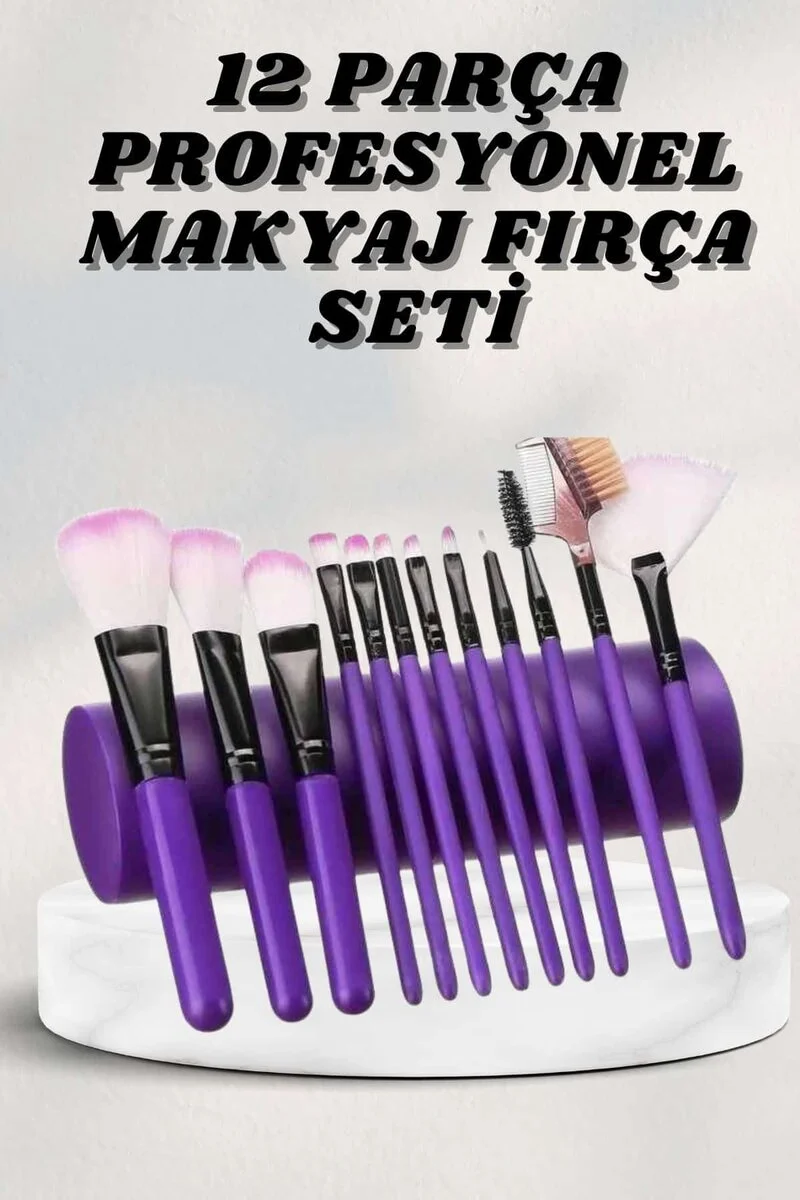 Makyaj Fırçası 12 Parça Set Yumuşak Uçlu Göz Makyajına Uygun Hafif ve Taşınabilir Çanta