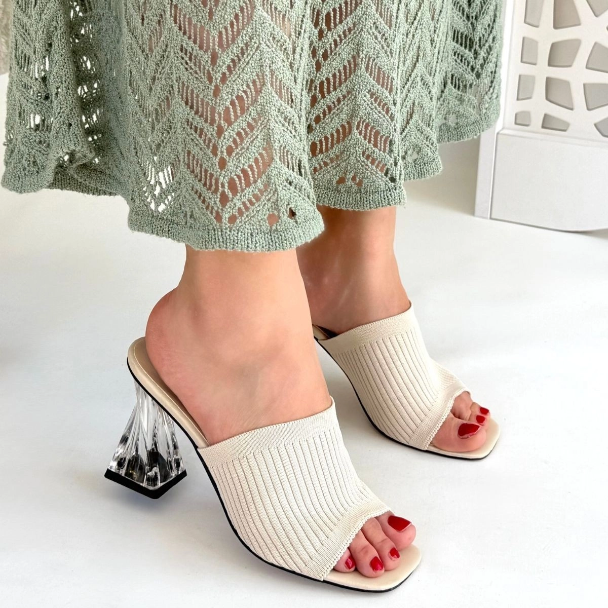 Evra Ten Triko Topuklu Terlik