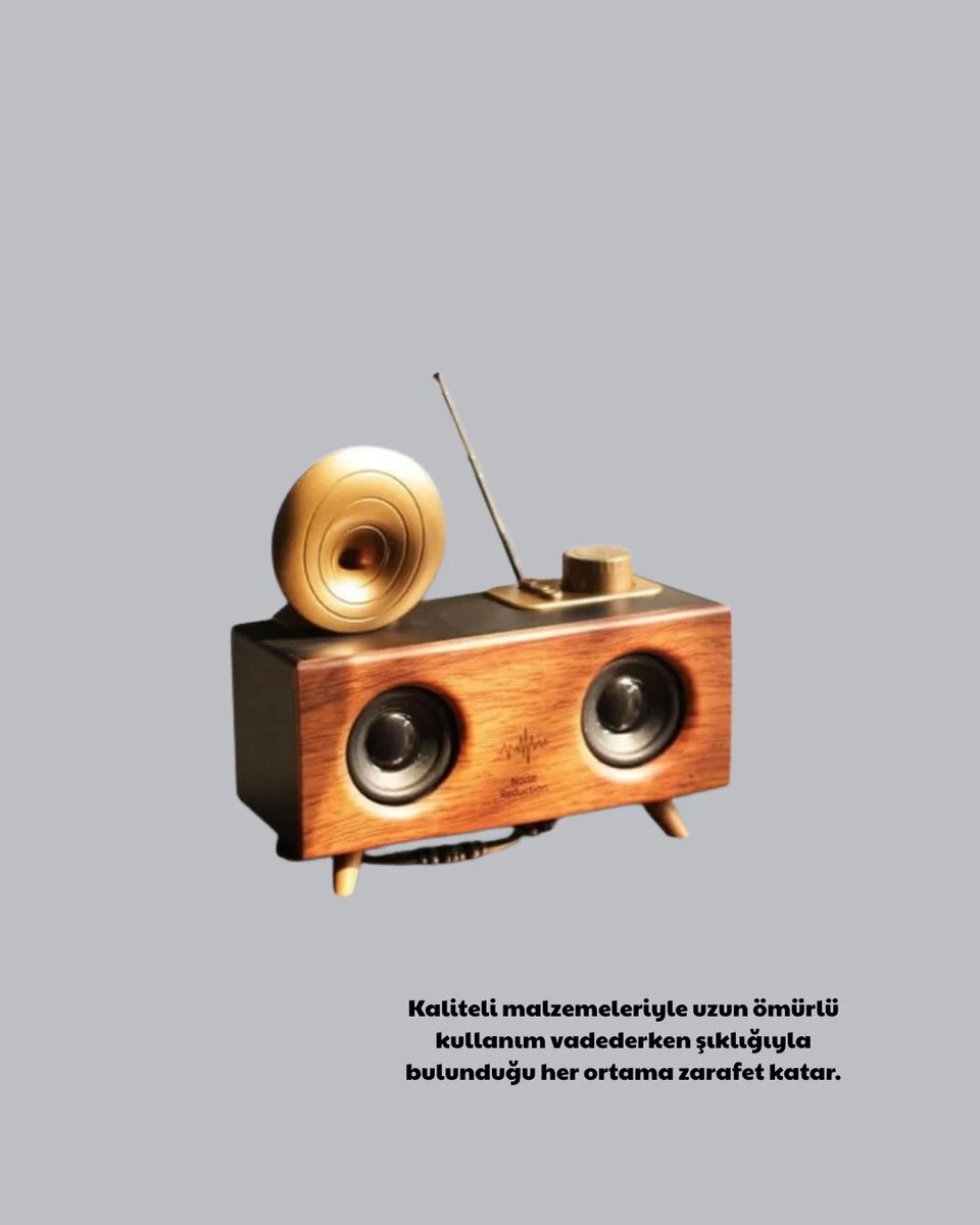 Retro Gramofon Tasarımlı Bluetooth Hoparlör – 3D Stereo Ses 1800 mAh Batarya